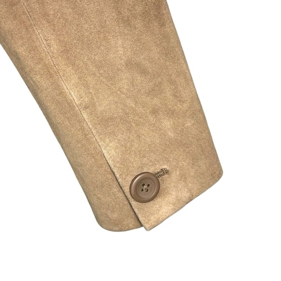 ANN TAYLOR LOFT SUEDE LEATHER TAN RETRO SINGLE BUTTON COLLARED BLAZER JACKET - Picture 11 of 13